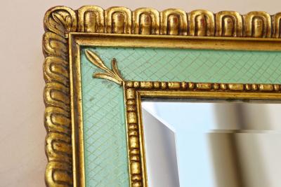 Gilt Mid Century Venetian Wall Mirror With Turquoise Pattern IT ca 1960