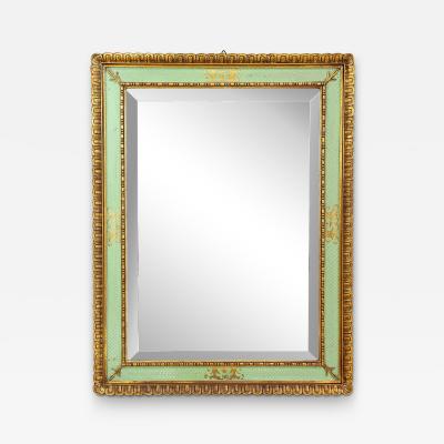 Gilt Mid Century Venetian Wall Mirror With Turquoise Pattern IT ca 1960
