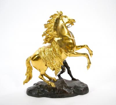 Gilt Patinated Bronze Models of the Marly Horses After Guillaume Coustou