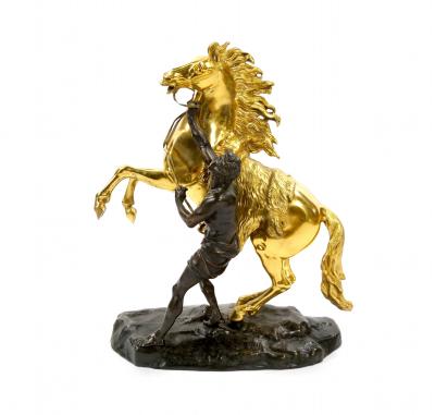 Gilt Patinated Bronze Models of the Marly Horses After Guillaume Coustou