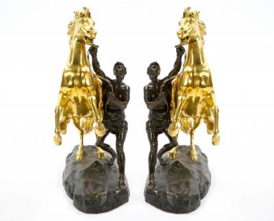 Gilt Patinated Bronze Models of the Marly Horses After Guillaume Coustou