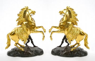 Gilt Patinated Bronze Models of the Marly Horses After Guillaume Coustou