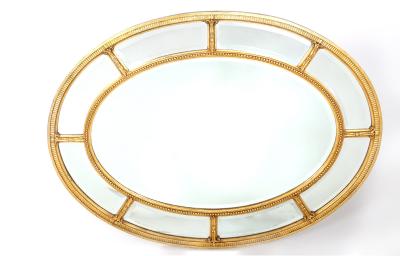 Gilt Wood Framed Oval Shape Beveled Wall Mirror