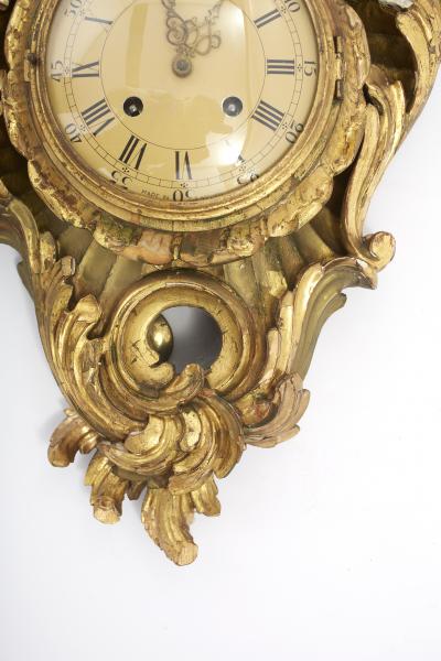 Gilt Wood Framed Swedish Wall Cartel Clock