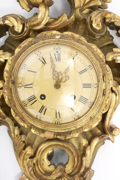 Gilt Wood Framed Swedish Wall Cartel Clock