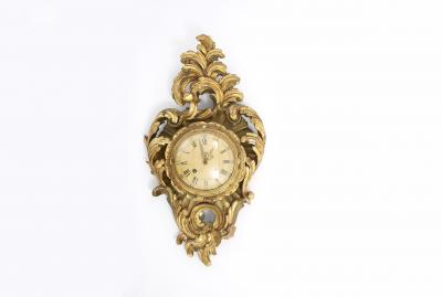 Gilt Wood Framed Swedish Wall Cartel Clock