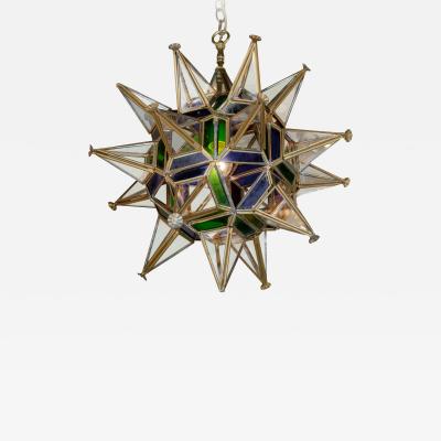 Gilt and Multi Colored Glass Gilt Moravian Star Pendant