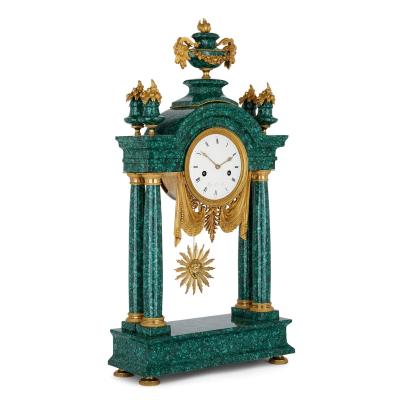 Gilt bronze and malachite Louis XVI clock