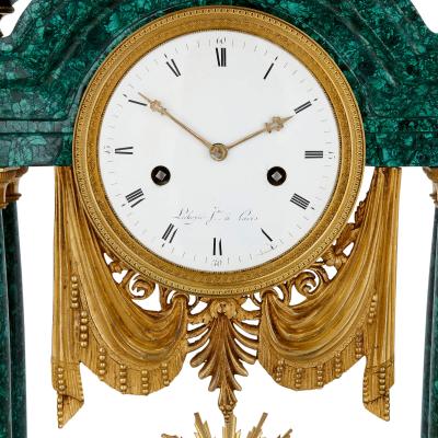 Gilt bronze and malachite Louis XVI clock