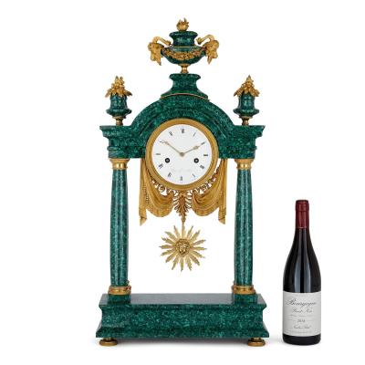Gilt bronze and malachite Louis XVI clock