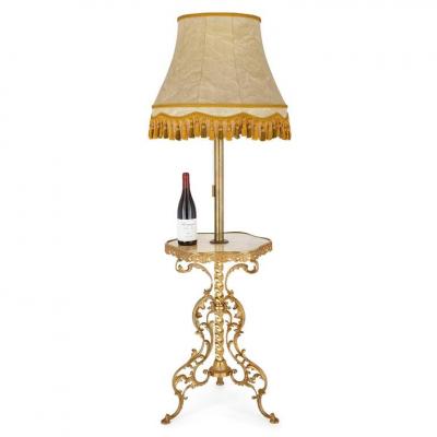 Gilt bronze and marble antique Belle poque standing lamp
