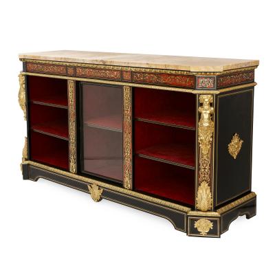 Gilt bronze ebonised wood and Boulle work antique vitrine