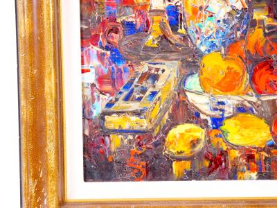 Gilt wood frame Christo Charpides Greek 1902 1992 Still life Flowers fruit