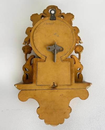 Giltwood Cartel Wall Clock Complete Original Key Enameled Face Pendulum