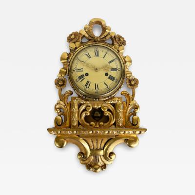 Giltwood Cartel Wall Clock Complete Original Key Enameled Face Pendulum