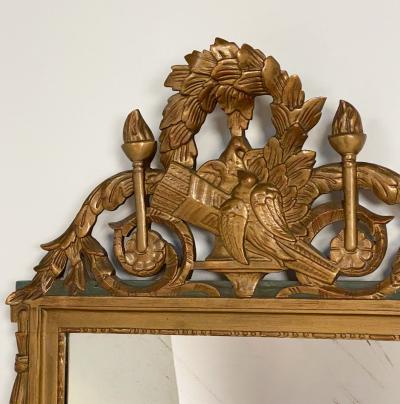 Giltwood Louis XVI Style Mirror with Green Accents circa 1920