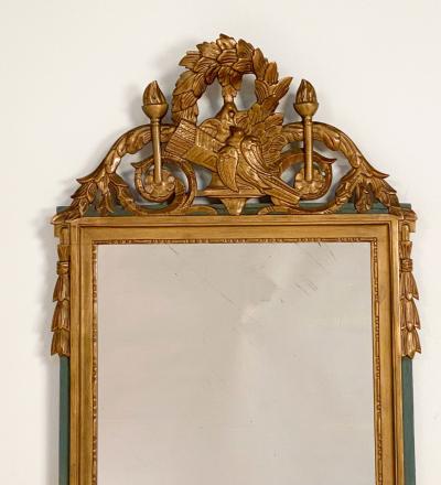 Giltwood Louis XVI Style Mirror with Green Accents circa 1920
