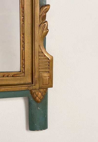 Giltwood Louis XVI Style Mirror with Green Accents circa 1920