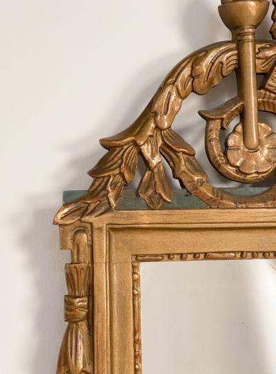 Giltwood Louis XVI Style Mirror with Green Accents circa 1920