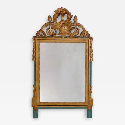 Giltwood Louis XVI Style Mirror with Green Accents circa 1920