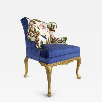 Giltwood Recently Upholstered Wingback Armchair With Floral Print Fabric