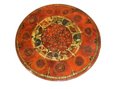 Ginette Raoult Ginette Raoult Pedestal table in red lacquer decorated with gold leaf