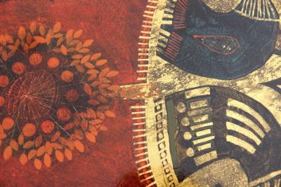 Ginette Raoult Ginette Raoult Pedestal table in red lacquer decorated with gold leaf
