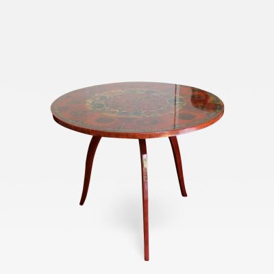 Ginette Raoult Ginette Raoult Pedestal table in red lacquer decorated with gold leaf