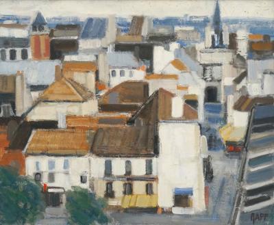 Ginette Rapp French Oil Painting of Houses on Hillside