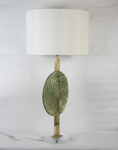 Gino Cenedese Pair of brass lamps with Murano Glass discs
