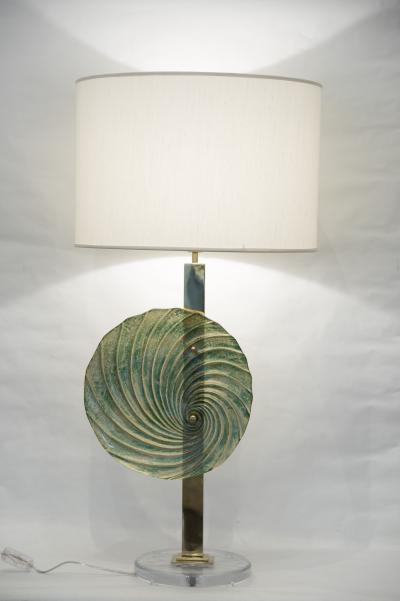 Gino Cenedese Pair of brass lamps with Murano Glass discs
