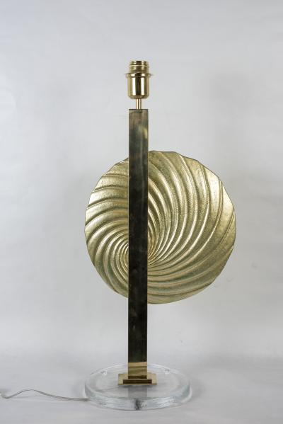 Gino Cenedese Pair of brass lamps with Murano Glass discs