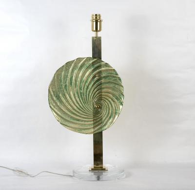 Gino Cenedese Pair of brass lamps with Murano Glass discs