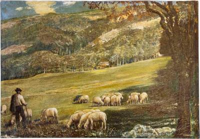 Gino Federici Shepherd with Flock Oil on Canvas Signed 20th Century