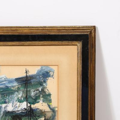 Gino Hollander Mid Century Ink Acrylic Abstracted Painting of Sailboat by Gino Hollander