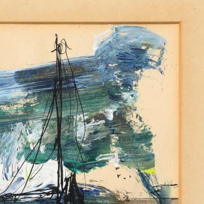 Gino Hollander Mid Century Ink Acrylic Abstracted Painting of Sailboat by Gino Hollander