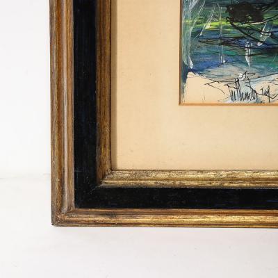 Gino Hollander Mid Century Ink Acrylic Abstracted Painting of Sailboat by Gino Hollander