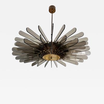 Gino Paroldo Brass and Glass Chandelier by Gino Paroldo Italy 1970s