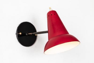 Gino Sarfatti 1950s Italian Red Articulating Sconces Attributed to Gino Sarfatti