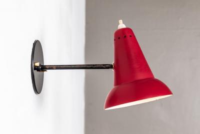 Gino Sarfatti 1950s Italian Red Articulating Sconces Attributed to Gino Sarfatti