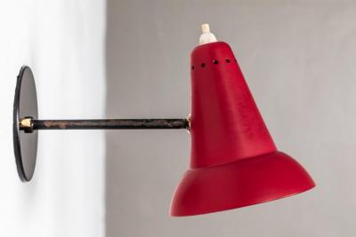 Gino Sarfatti 1950s Italian Red Articulating Sconces Attributed to Gino Sarfatti