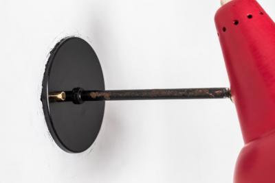 Gino Sarfatti 1950s Italian Red Articulating Sconces Attributed to Gino Sarfatti
