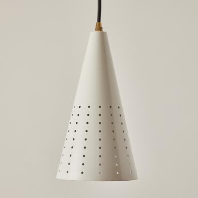 Gino Sarfatti 1950s Italian White Perforated Cone Pendant Attributed to Gino Sarfatti