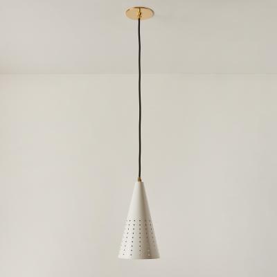 Gino Sarfatti 1950s Italian White Perforated Cone Pendant Attributed to Gino Sarfatti