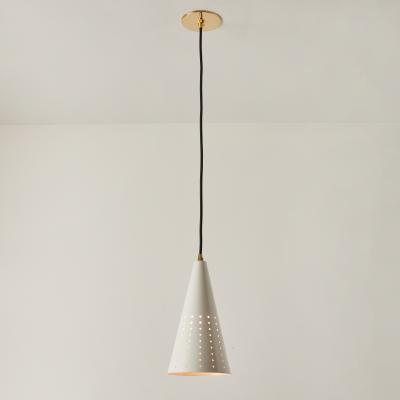 Gino Sarfatti 1950s Italian White Perforated Cone Pendant Attributed to Gino Sarfatti