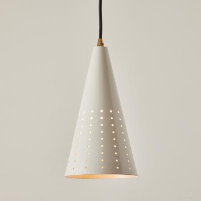 Gino Sarfatti 1950s Italian White Perforated Cone Pendant Attributed to Gino Sarfatti