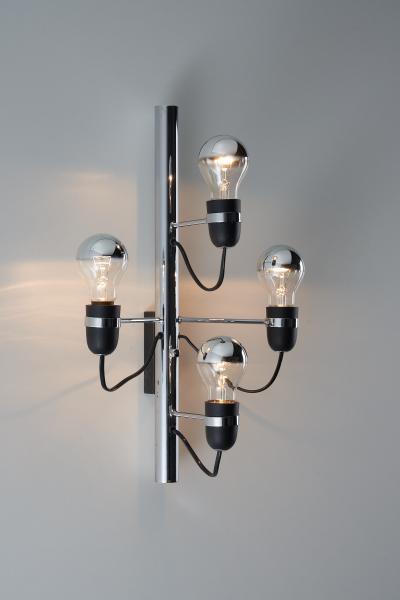 Gino Sarfatti Chrome and Steel Four Light Wall Sconce in the Style of Gino Sarfatti 1970s