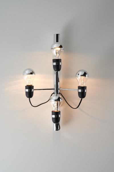 Gino Sarfatti Chrome and Steel Four Light Wall Sconce in the Style of Gino Sarfatti 1970s