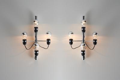 Gino Sarfatti Chrome and Steel Four Light Wall Sconce in the Style of Gino Sarfatti 1970s