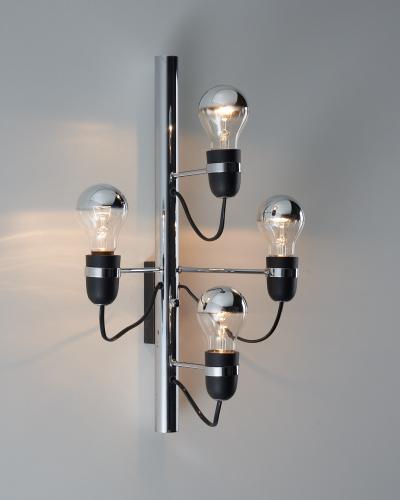 Gino Sarfatti Chrome and Steel Four Light Wall Sconce in the Style of Gino Sarfatti 1970s